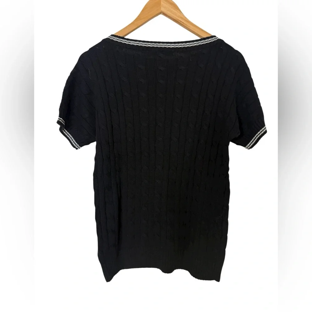 Lauren Ralph Lauren Cable Knit Boatneck Short Sleeve Black Sweater Size Medium
